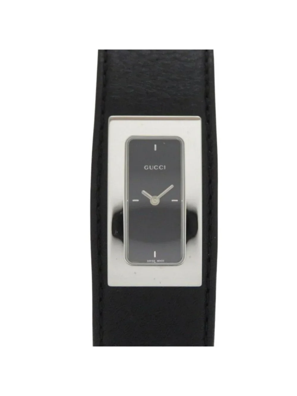 Gucci SS Leather Black Dial Quartz Watch